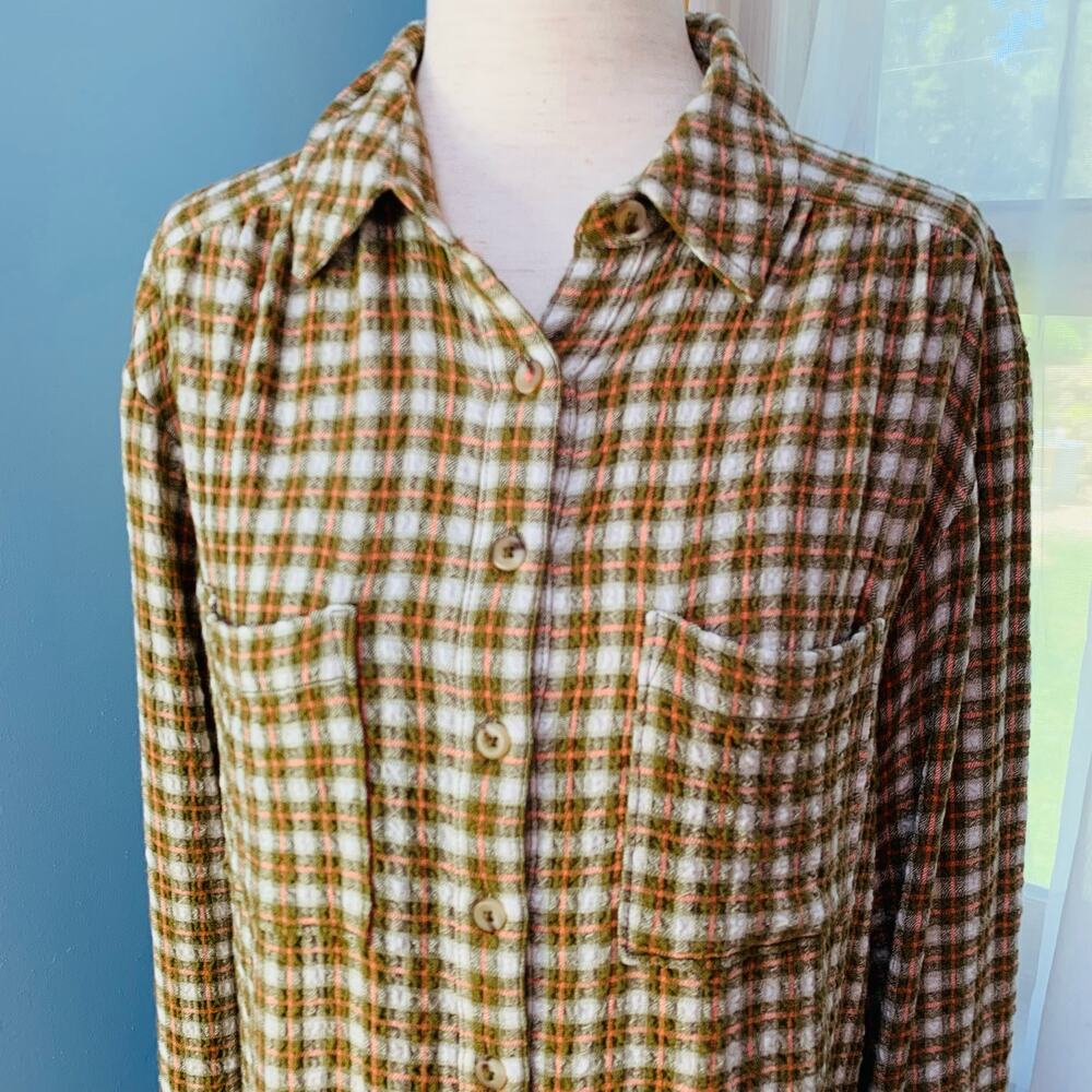 Anthropologie Pilcro Plaid Crinkle Button Down Shirt Size XS - Picture 2 of 7
